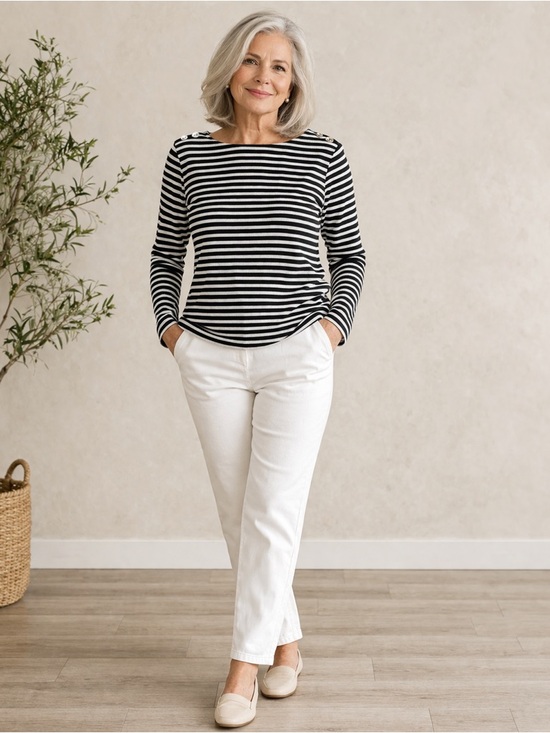 Ralph Lauren Tops - Ralph Lauren Striped Top Black White Long Sleeve Size PL Classic Chic